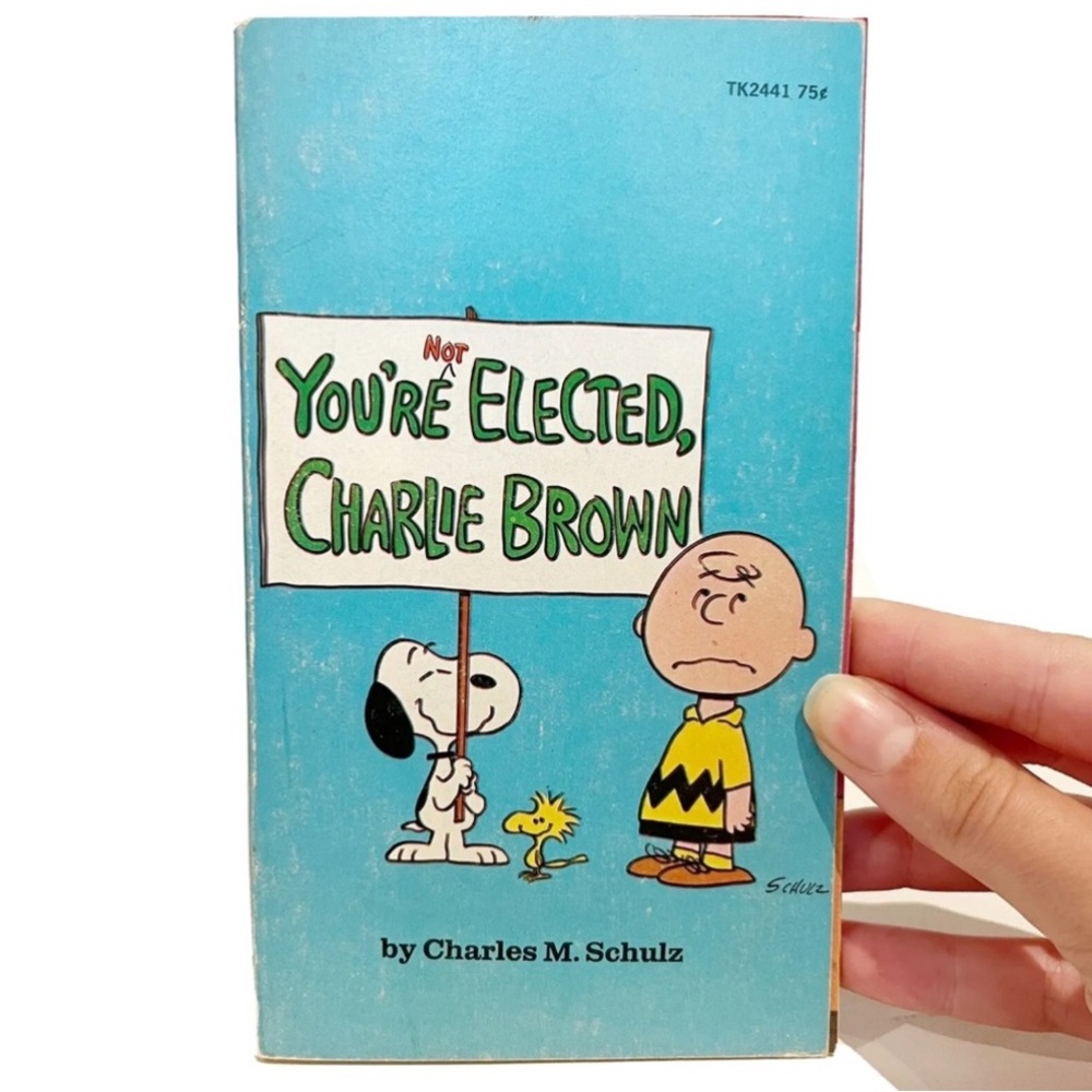Vintage 1973 Peanuts Charlie Brown You're Not Elected Book Scholastic Snoopy Dog